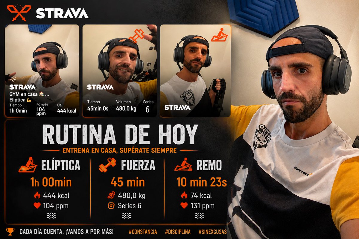 TejeiroManu's tweet photo. CASI 2 HORAS. GYM EN CASA. SIN EXCUSAS.
🏃♂️ 1h Elíptica — 444 kcal
💪 45’ Fuerza — 480 kg
🚣♂️ 10:23 Remo — 74 kcal
Cada entrenamiento suma.
Cada día cuenta.
CONSTANCIA + DISCIPLINA = PROGRESO. 💪🔥
#Strava #Fitness #GymEnCasa https://t.co/HsJD0Q3mVw