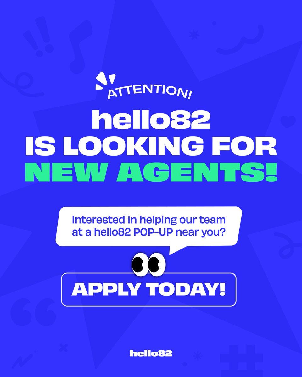 hello82official's tweet photo. We're looking for U.S. hello82 Agents
Are you interested in helping our team at a hello82 event near you?

- BOISE, ID
- CLEVELAND, OH
- HONOLULU, HI

Apply to be a hello82 Agent today!
 https://t.co/KxRhywK7ON https://t.co/bcLHHvEPIo