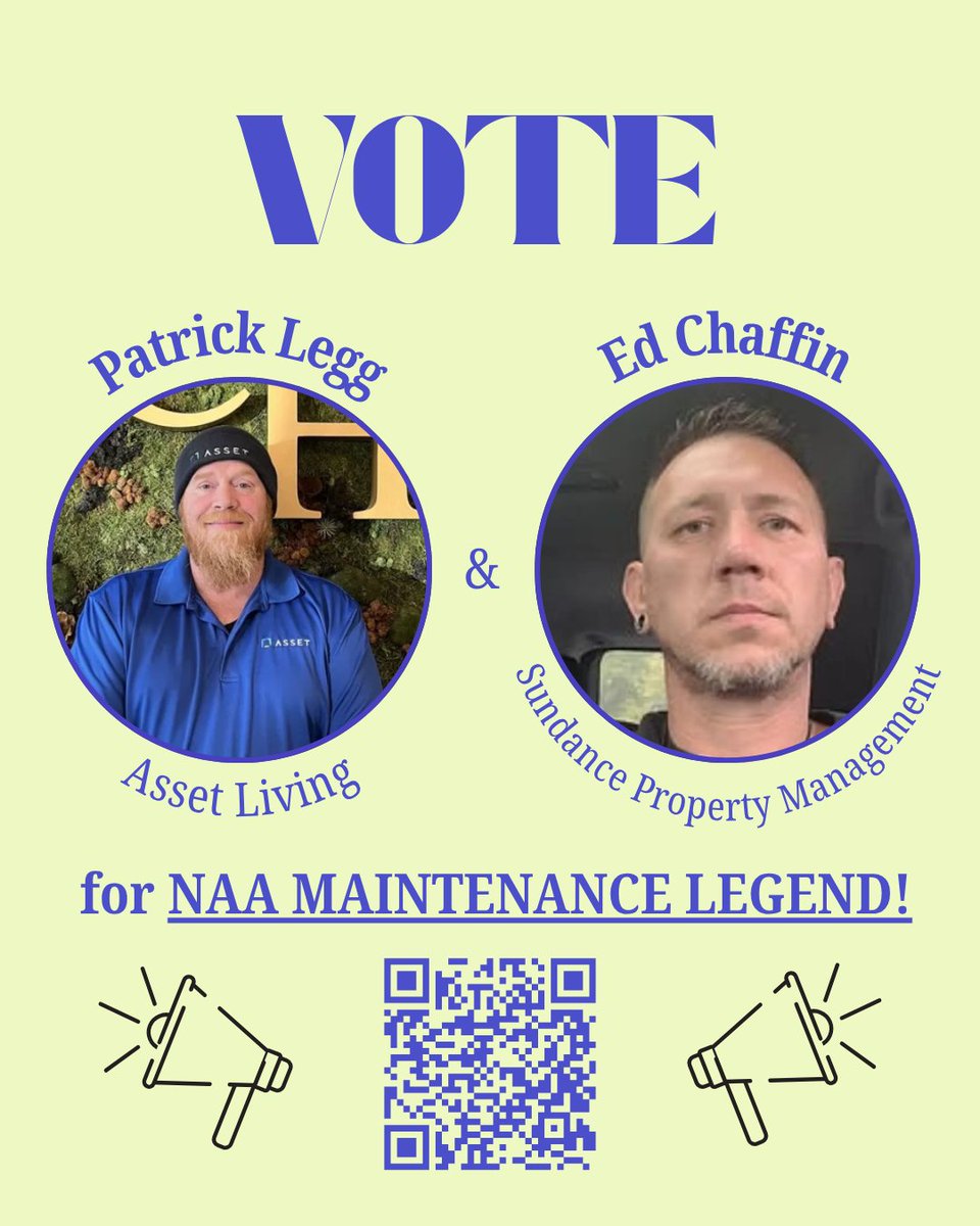 CbusAptAssoc's tweet photo. Today is your last day to vote for maintenance legend! Scan the QR code to vote Patrick Legg and Ed Chaffin for NAA Maintenance Legend! https://t.co/Ls2majp36v