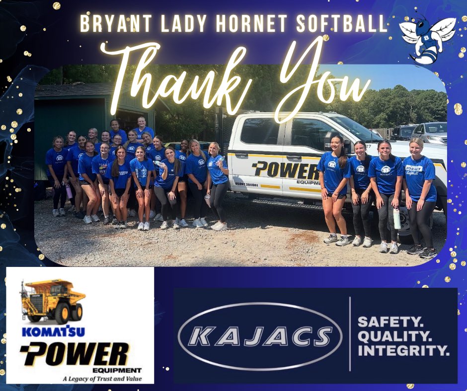 Bryanthornetsb's tweet photo. Thank you KAJACS Contractors and Komatsu Power Equipment for supplying the Lady Hornets season water! 💙 https://t.co/mbVuVCIYMP