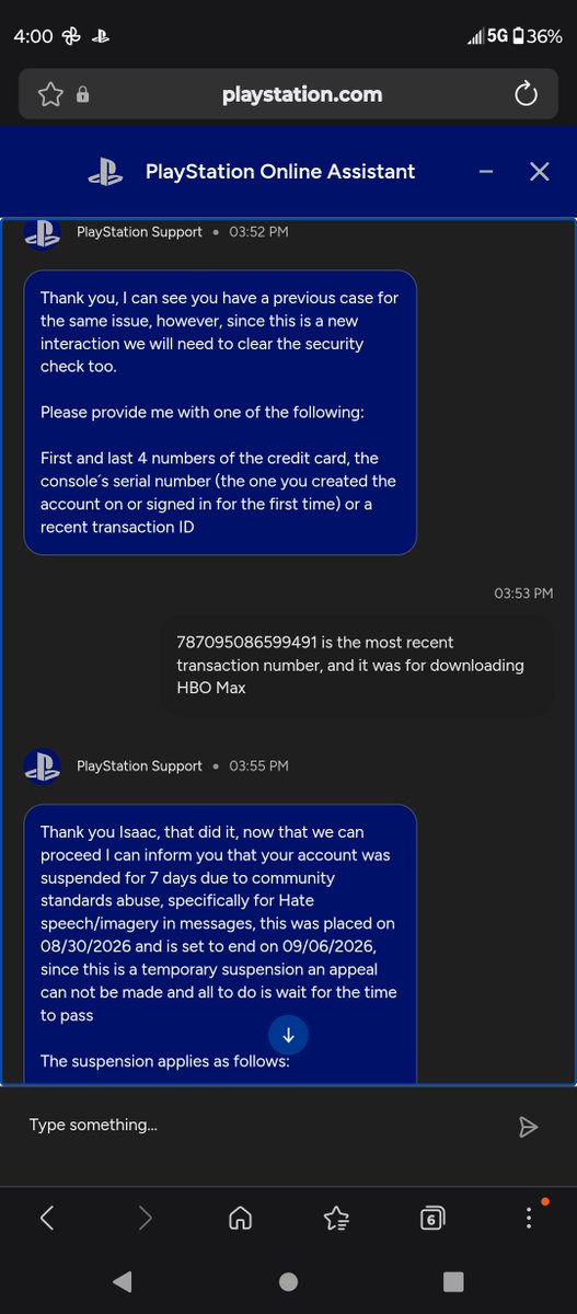AxelTheSergal's tweet photo. @PS_Support_US  is refusing to do anything about a wrongful suspension of communication for me. Make it make sense how someone I reported for calling me a faggot gets me communication banned. It makes no sense at all https://t.co/7ZfJ6kJLdF