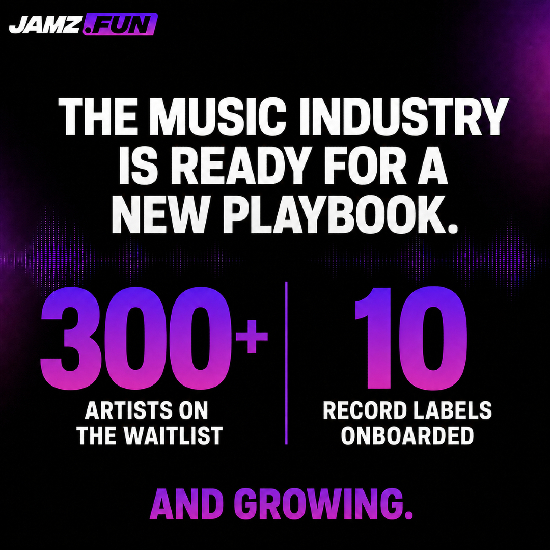 jamzdotfun's tweet photo. https://t.co/Yzkg28dAtb waitlist has already attracted:

🎤 300+ artists o
🏷️ 10 record labels onboarded

Artists and music teams are searching for better ways to grow songs, generate short-form content, involve their communities and reward the creators contributing to their success.

This is only the beginning.

Get started - https://t.co/Yzkg28dAtb