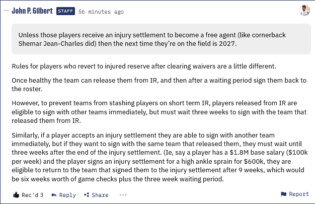 FieldGulls's tweet photo. Our resident CBA expert @JohnPGilbertNFL provides a distinction between regular IR and IR after clearing waivers: https://t.co/xwDa8UEaQu