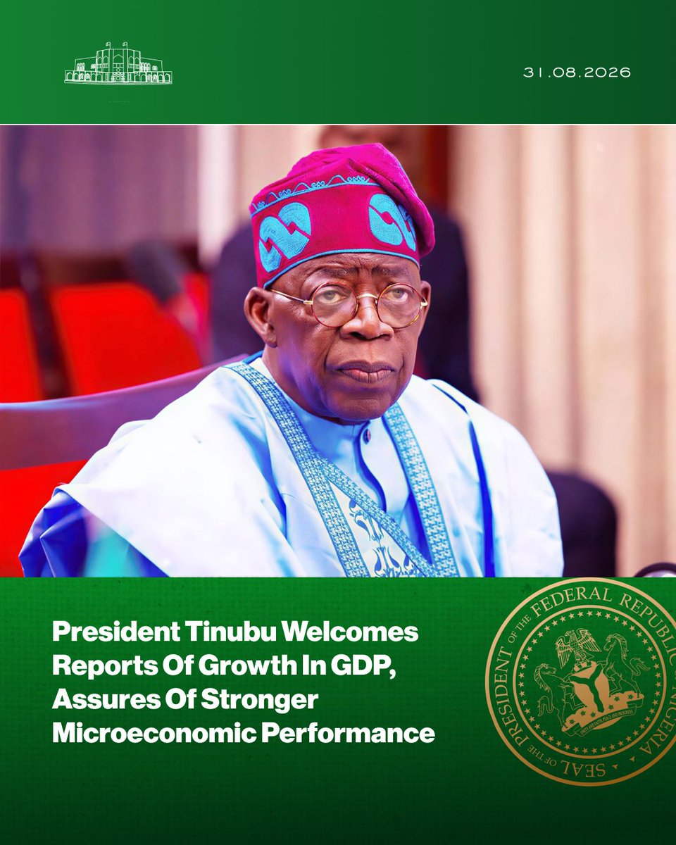 NGRPresident's tweet photo. President Tinubu Welcomes Reports Of Growth In GDP, Assures Of Stronger Microeconomic Performance. https://t.co/PLcmHJYmBW