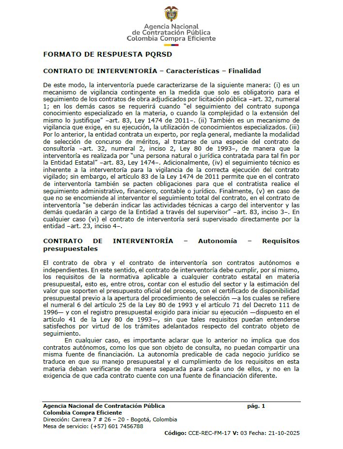comprapublica_'s tweet photo. 🔗¿Cuál es la relación jurídica y presupuestal entre el contrato de obra y el contrato de interventoría?

Colombia Compra explica la relación entre ambas tipologías contractuales y sus efectos respecto a temas presupuestales

Descarga aquí👇️
https://t.co/w2r99nmEc5 https://t.co/RPeBHlJQ2M