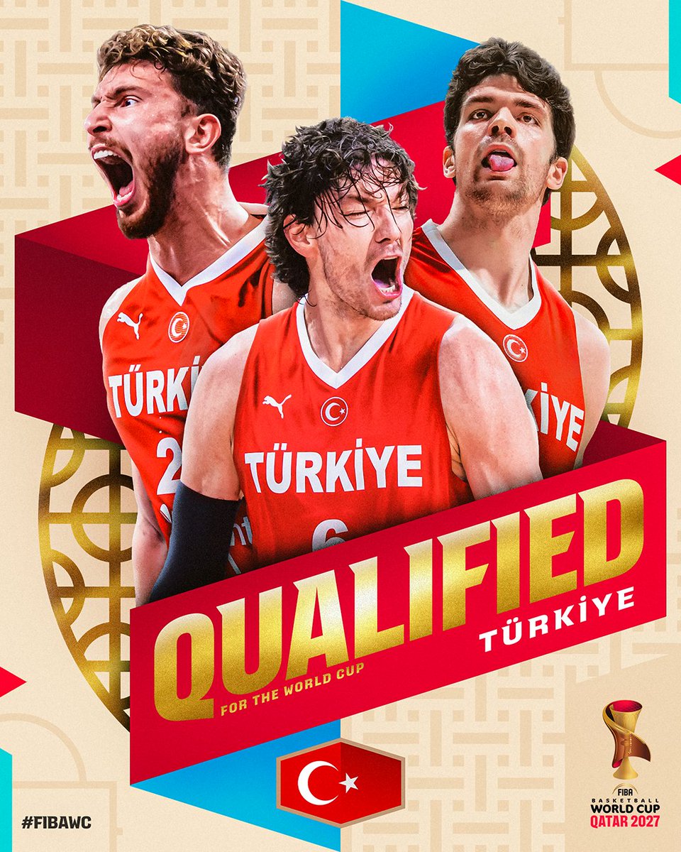 FIBAWC's tweet photo. TÜRKİYE ARE THE FIRST TEAM TO QUALIFY FOR THE WORLD CUP! 🇹🇷

#FIBAWC x #StepItUpTürkiye https://t.co/IukdgUkD0w