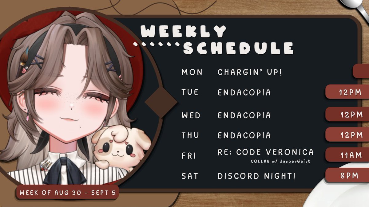 monqueeeek's tweet photo. 🥐WEEKLY SCHEDULE🍎

HAPPY SEPTEMBER MON-AMIS!

All times PT 
August 30 - Sept 5 https://t.co/LUoiggFy1N