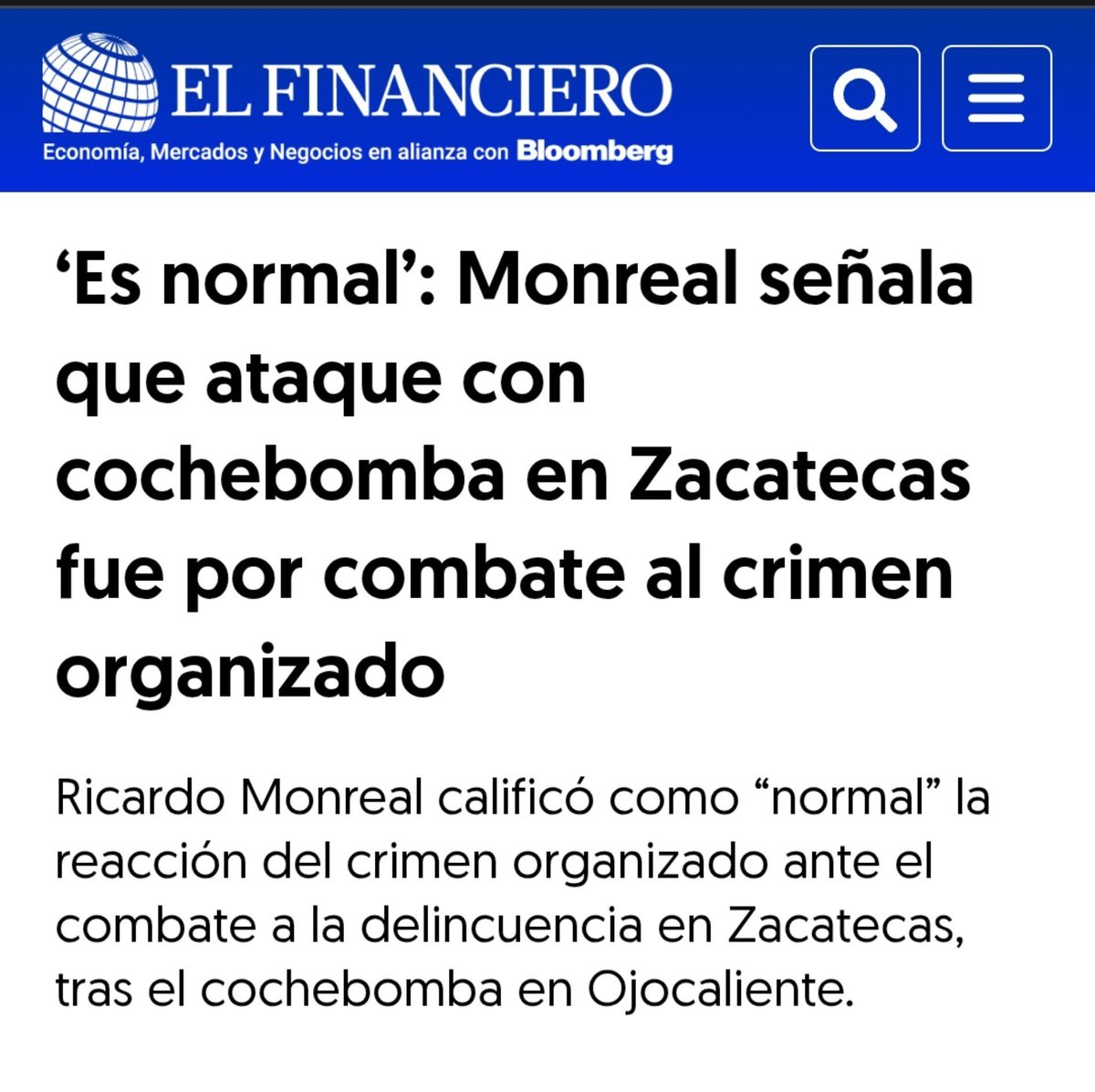 ClaudiAnaya's tweet photo. Normalizar un coche bomba con 11 heridos y 17 inmuebles destruidos es cinismo de clan morenista

Monreal convierte el fracaso de su hermano David en medalla: el narco responde porque "se combate".

No, no es normal, es la factura de 5 años de abrazos y un Zacatecas entregado. https://t.co/pxelHNwZVg