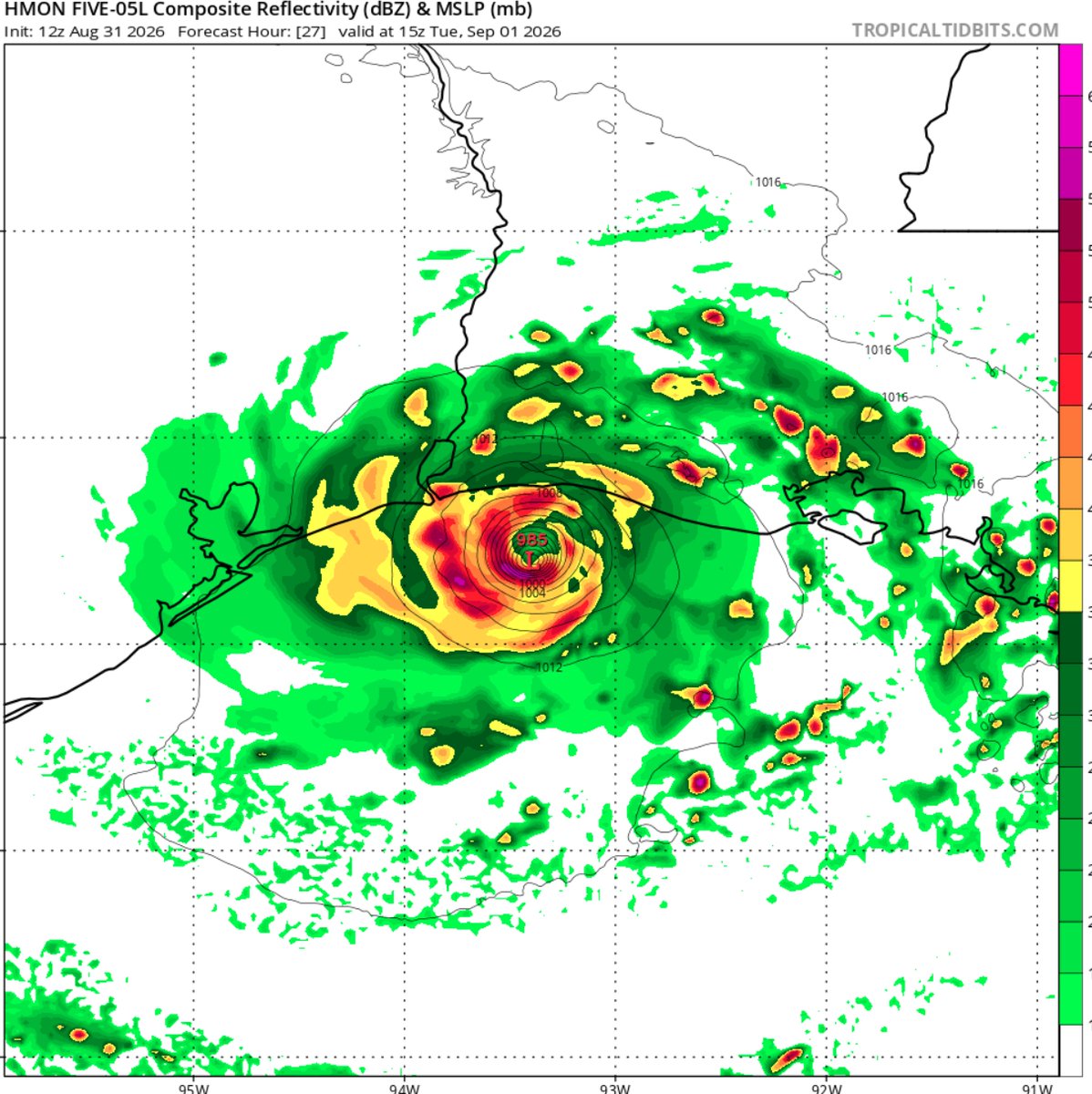 Djrobinson_wx's tweet photo. Taking a look at the hurricane models for tropical depression #05L and the Hafs models tend to not do too much strengthing with the system, whereas both the HWRF and HMON both at least show a tropical storm/low-end hurricane. Given the relatively small size of this system and the pretty pristine conditions tend to side more with the HWRF and HMON here.
