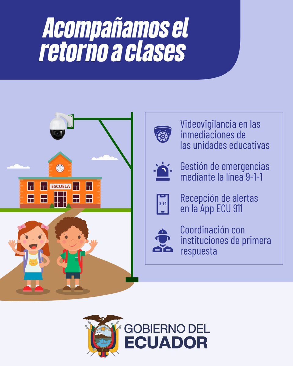 ecu911Ibarra's tweet photo. 📚🚸 Acompañamos el retorno a clases en el régimen Sierra y Amazonía.

Desde el #ECU911 trabajamos de forma articulada para cuidar a la comunidad educativa:

🎥 Videovigilancia, recepción de alertas, coordinación permanente y atención oportuna.

#LíneaÚnicaParaEmergencias
#VolvemosAlAula