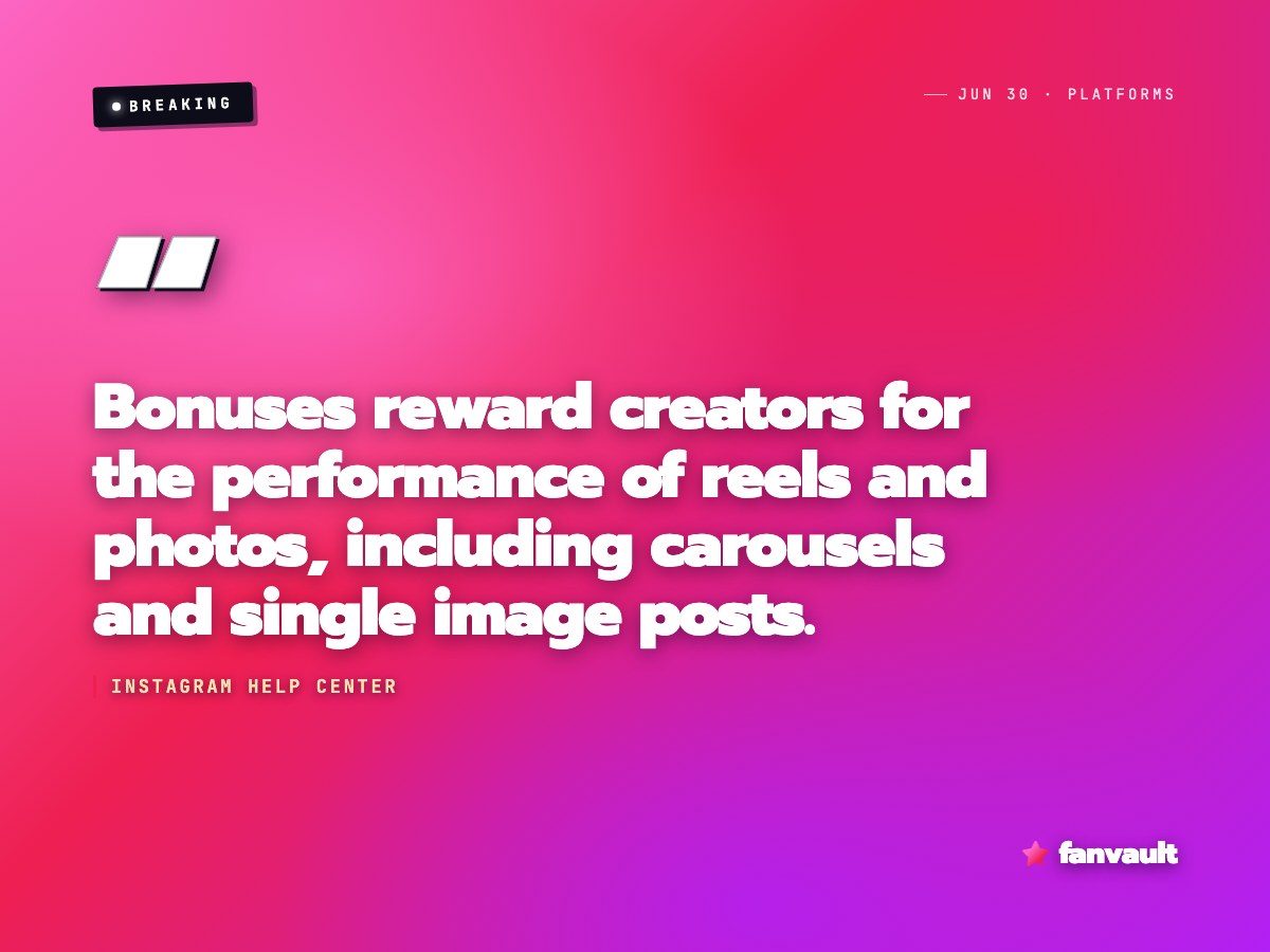 FanvaultShop's tweet photo. Instagram's Bonuses program just expanded to photos and carousels. It's the first time Meta is paying for static posts, ending five years of video-exclusive payouts.

https://t.co/mdseCNHW9c https://t.co/WuXdgjsoHQ