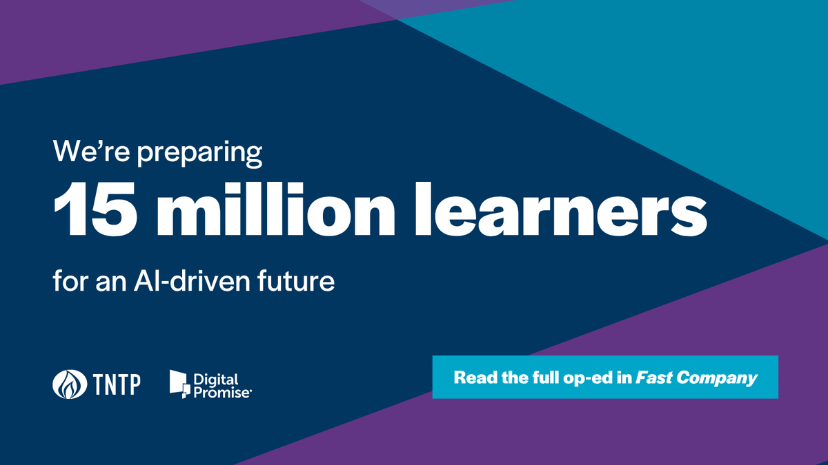 TNTP's tweet photo. We’re excited about AI’s potential in schools. We’re even more excited about what students and educators can do when the technology actually supports them. 

➡️ Learn how TNTP + Digital Promise are putting human capability at the center of the work: https://t.co/YNZzNY9ZI5 https://t.co/rTNqfaBIEy