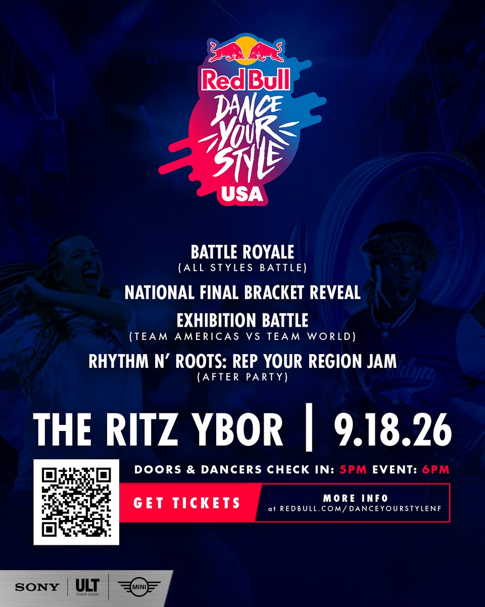 theritzybor's tweet photo. ICYMI! 📣 Red Bull Dance Your Style Battle Day is heading our way on Friday, 9/18. Join the dance community for an unforgettable night ft. All Styles Battle Royale, Top 16 bracket reveal, a global exhibition battle, + an official after party.

🎟 RSVP! https://t.co/8Fo7uEa4f8 https://t.co/kcQqGOPpn1