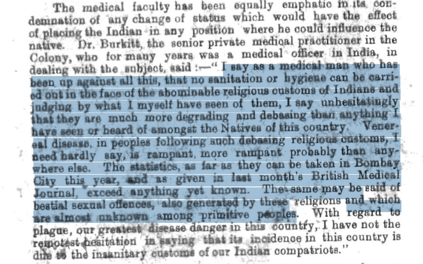 EIC_Operator's tweet photo. Reading the primary source documents on East Africans and Indians is always hilarious how prescient our British ancestors were:

“It is further argued that the Indian is a poor craftsman and a poor mechanic. He is also said to be untrustworthy in business. His influence over the native is bad. If the African came directly under the influence of the European, it would be better for all concerned, and things would rapidly improve.

For these and many other reasons, it is argued, the employment of Indians in East Africa has been a mistake. It would have been much better never to have brought them out at all. In South Africa, this mistake has been discovered in time. It must be put right in other parts of Africa also. No more Indians must be allowed: they must be excluded all along the coast. East Africa must fall into line with her sister colonies in the South. Just as South Africa has shut the front door against the Indians, so East Africa must shut the back door.”