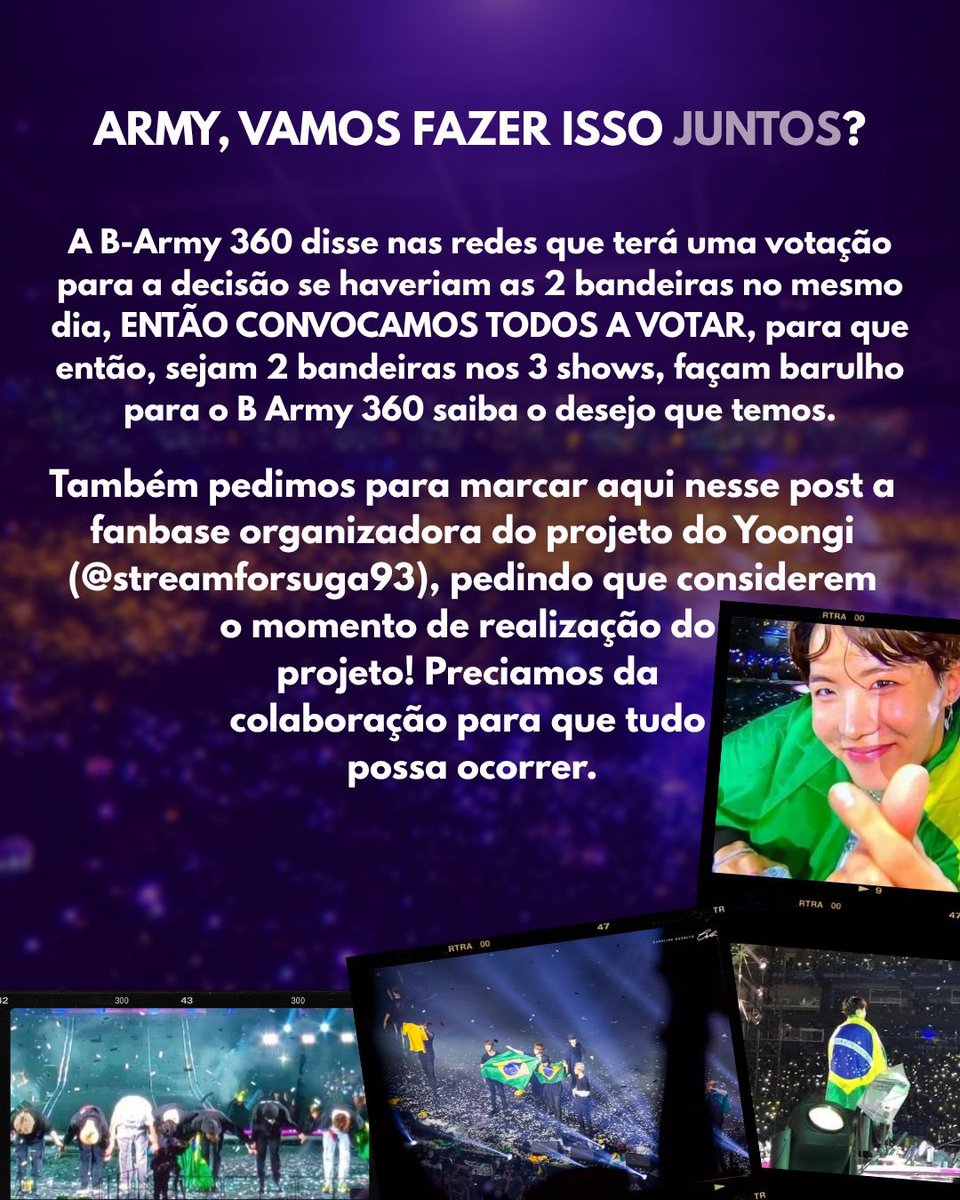 wingsjimin7's tweet photo. A VOZ DO B-ARMY PRECISA SER ESCUTADA! 🇧🇷💜

Estamos trazendo a proposta do projeto das luzes porque queremos ouvir vocês e pedir o apoio do BARMY para que possamos fazer acontecer os dois projetos de bandeiras por dia. 

Segue o fio 🧶 https://t.co/3QMmvJ2FGA