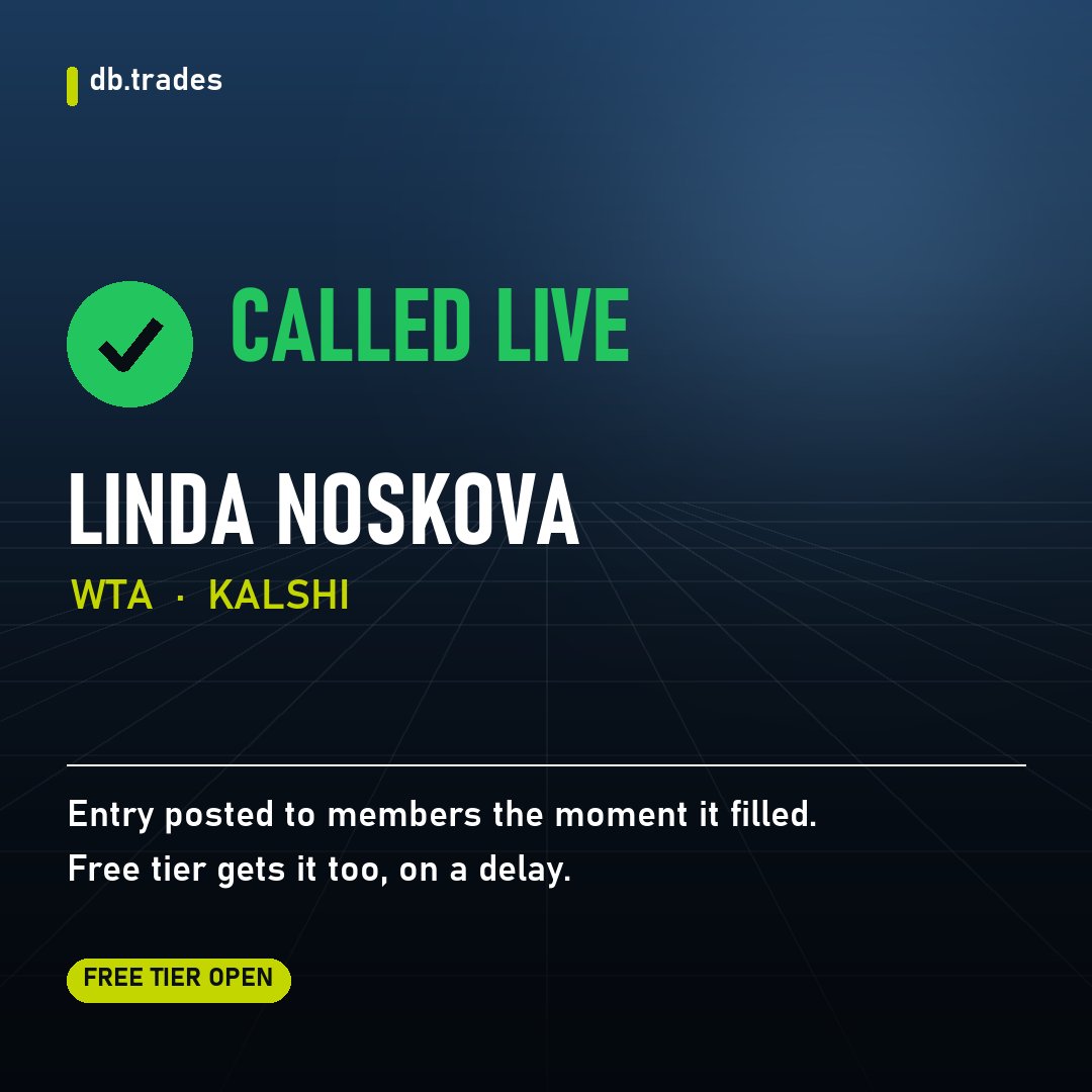 dbtrades_x's tweet photo. Another one closed.

Linda Noskova — WTA. Posted to members the moment it filled.

Live win rate: 91%.

The next one is already being priced. https://t.co/VZ5DsMIFFT

Not every position settles this way. https://t.co/NAqST2M2CN