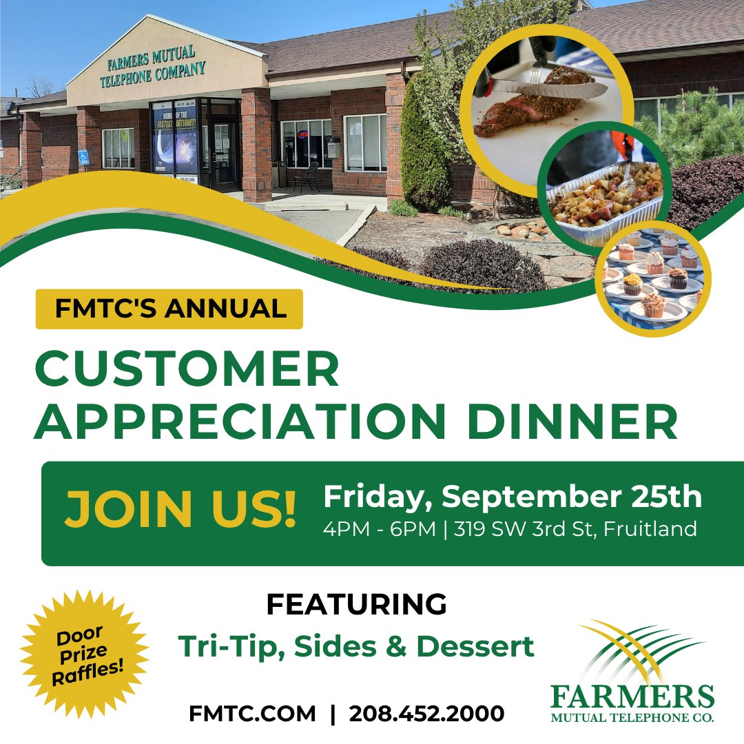 fmtc's tweet photo. Members &amp; Customers! Customer Appreciation will be held on Friday, September 25th, 4pm-6pm! Join us for tri tip, sides, dessert and raffles for great items! https://t.co/sjIyMEoHeq