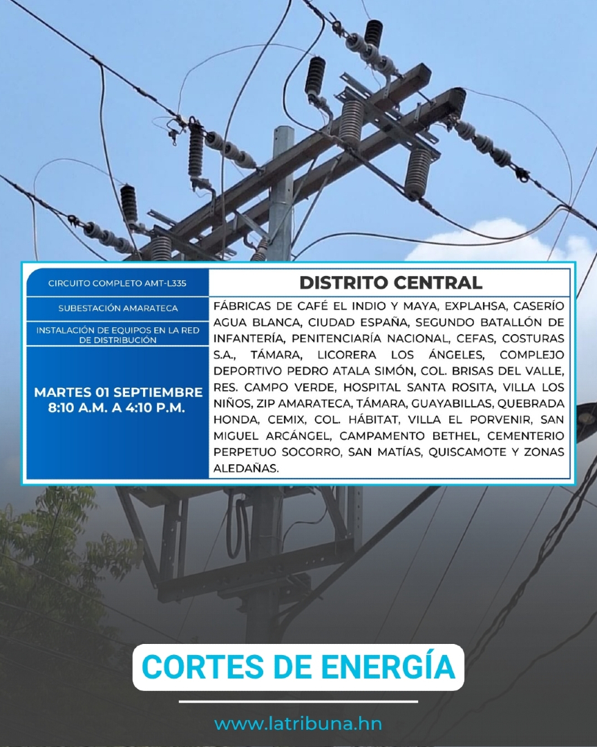 LaTribunahn's tweet photo. A T E N C I Ó N | ¡Apagones confirmados para arrancar septiembre este martes! 😱

La ENEE programó trabajos de mantenimiento técnico que afectarán de forma simultánea a comunidades en Francisco Morazán, Cortés y Yoro.

#ENEE #CortesDeEnergia 

M https://t.co/PoUgHc59y4