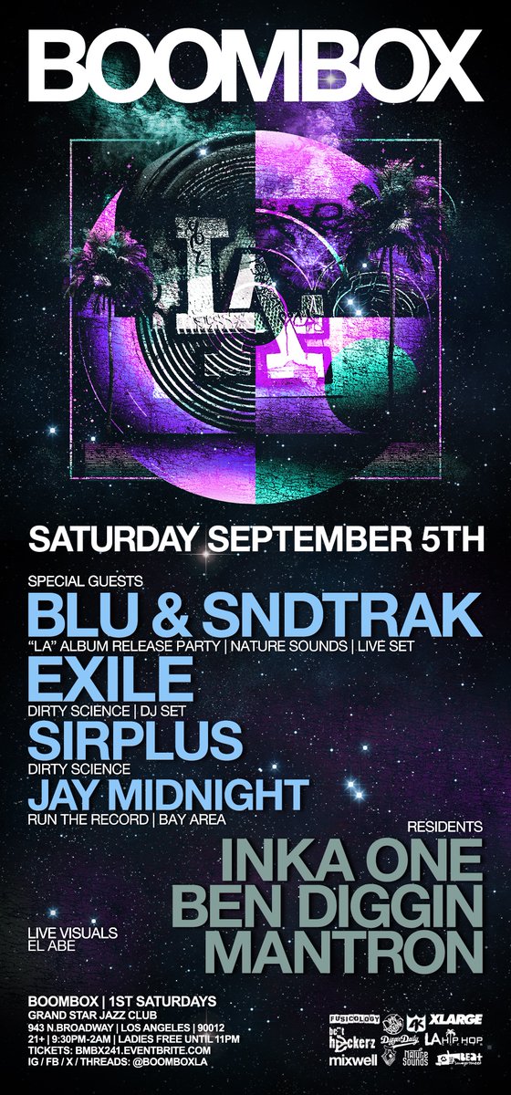 inka_one's tweet photo. [SATURDAY] @BoomboxLA welcomes BLU @HERFAVCOLOR &amp; @SNDTRAK celebrating their "LA" Album Release Party with special guests EXILE [DJ Set] + @SIRPLUS_1 + @JAYMIDNIGHT_!! certified killers on stage for a seriously special occasion. do not sleep, fam!
TICKETS: https://t.co/S8LoYWzzjh https://t.co/1HUZfmrFaU