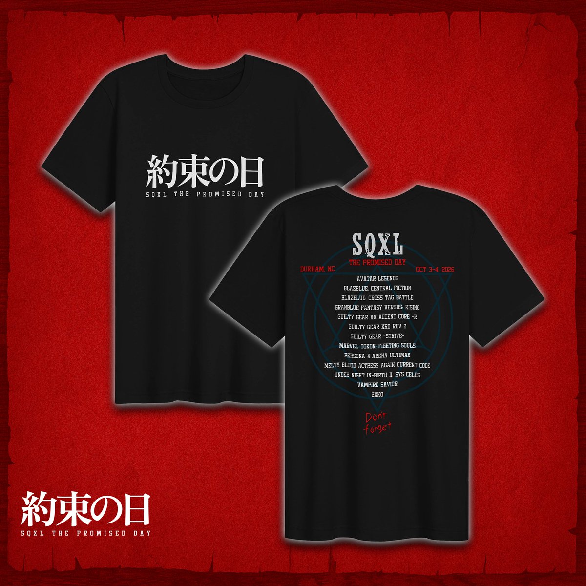 SQbyNCFGC's tweet photo. 🔥 Here's a preview of the SQXL: The Promised Day online merch store!

Pick up exclusive designs and items shipped right to your home. International shipping will be available!

⌚ The #SQXL2026 store goes live this Friday, 9/4 @ noon Eastern! https://t.co/aGPIa8wdWd