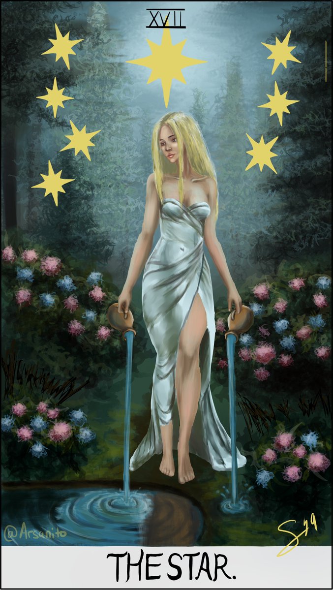 Artsanito's tweet photo. Eden after midnight inspiered by Tarot
An illustration inspired by the Rider–Waite Tarot deck, specifically the 17th Arcana, the statue of Aphrodite, and the Garden of Eden from the Bible.
#vgenchallenge #vgen #artㅤㅤㅤㅤ https://t.co/RdTxpXVcov