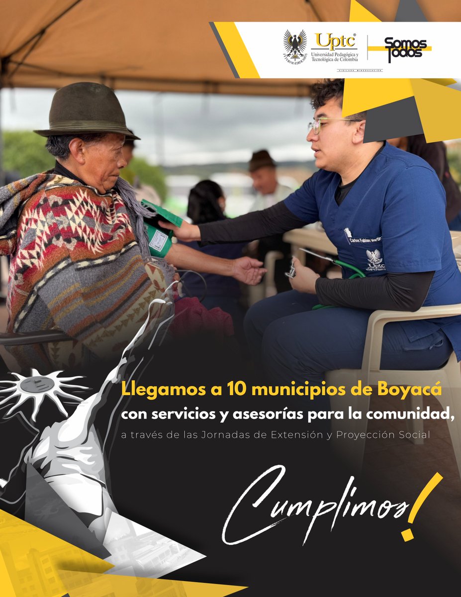 UPTCoficial's tweet photo. 🏆#Cumplimos | Llegamos a 10 municipios de #Boyacá con servicios y asesorías para la comunidad💪

A través de nuestras Jornadas de Extensión y Proyección Social, llevamos servicios de salud, asesoría jurídica y trámites académicos, entre otros, directamente a las comunidades 👍👌 https://t.co/9HP0BbozBr
