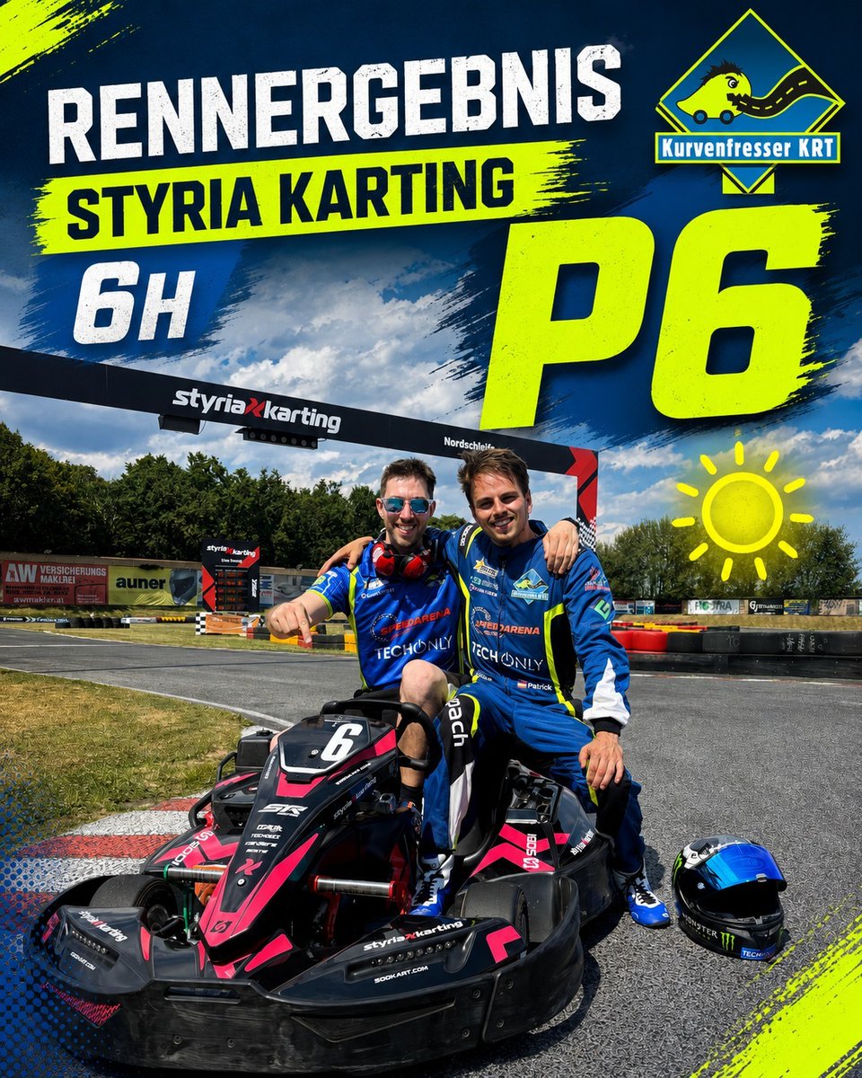 OpheliaTimblc's tweet photo. What a day at Styria Karting! In today’s 6-hour endurance race, Christian N. and Patrick I. gave it everything despite limited track experience. Changing conditions and extreme heat destroyed the tires, but we secured a solid sixth place and gained https://t.co/iJLmxeVguZ