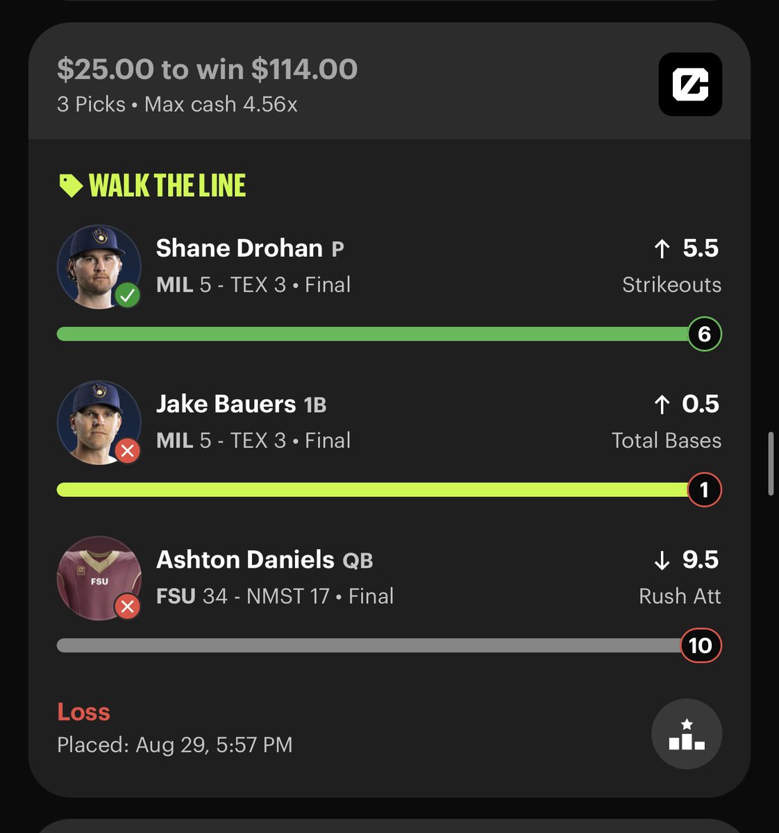 Spenceeexd's tweet photo. @ChalkboardHQ

Absolutely disgusting to change a stat TWO days after it has settled. 

Ashton Daniels ended with 8 rush attempts on EVERY statistical website, but they changed it to 10 per “kneel down rules” 48 hours after the contest settled.

Will never be using this app again https://t.co/ieAX2lvE7t