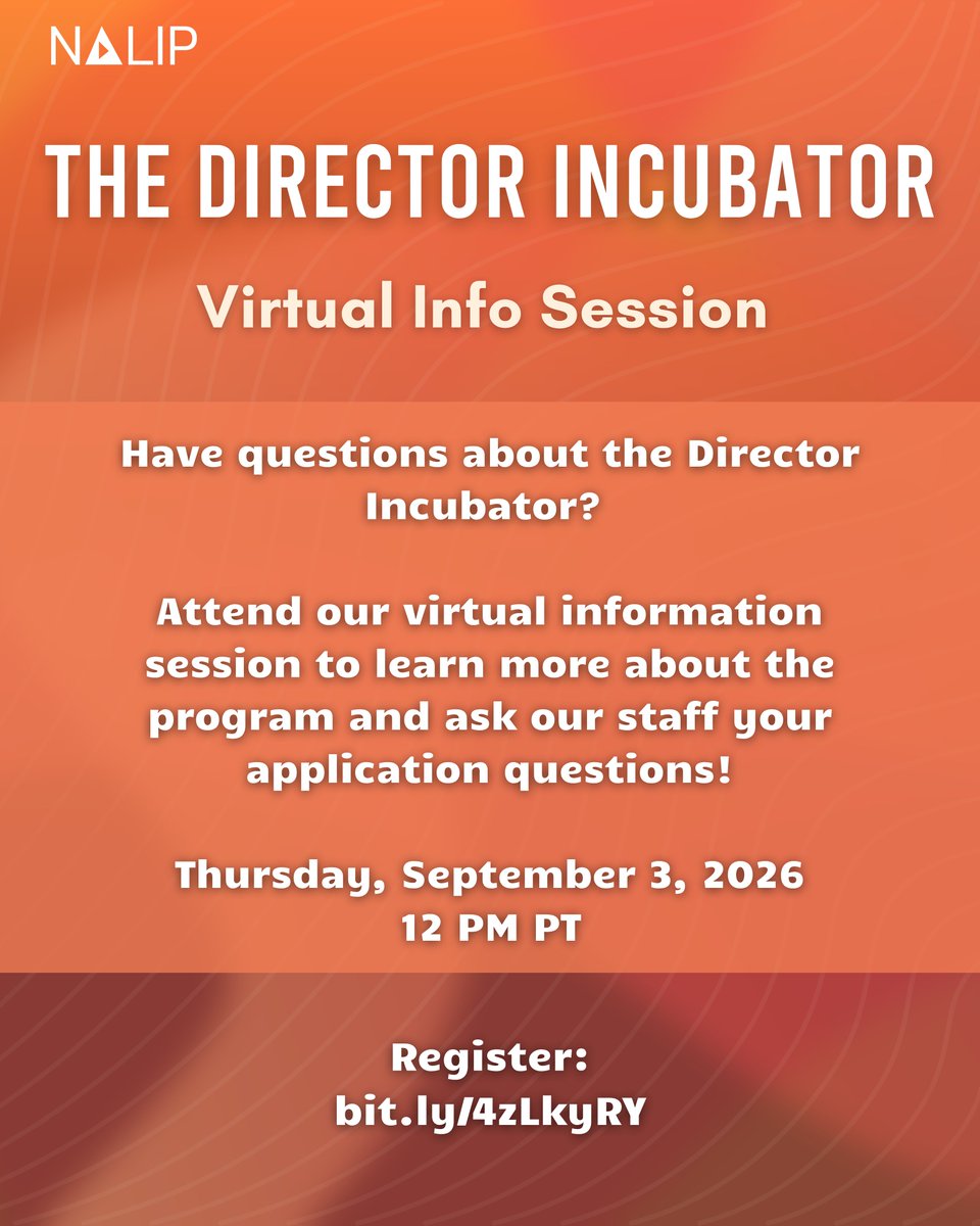 NALIP_org's tweet photo. Have questions about the Director Incubator? Attend our virtual information session Thursday, September 3rd to learn more about the program and ask our staff your application questions!

Register: https://t.co/uflxaheoIv https://t.co/Zf4bQzX0op