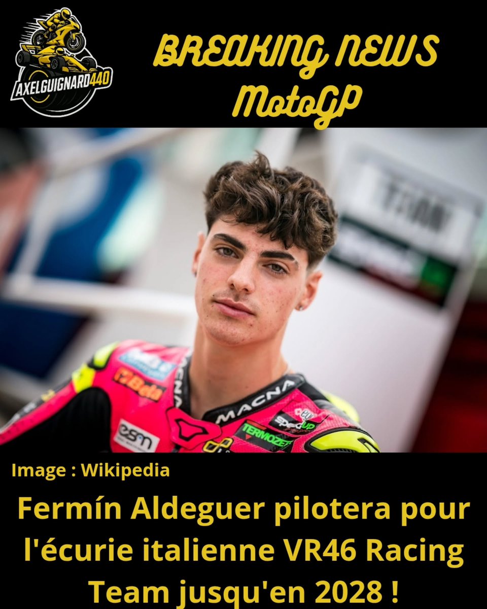 SantaSantaomwbs's tweet photo. OFFICIAL! Fermín Aldeguer will join the VR46 Racing Team next year. The Spaniard has signed a two-year contract with the Italian team. Image: Wikipedia Source: MotoGP https://t.co/IxAfdGIbB8