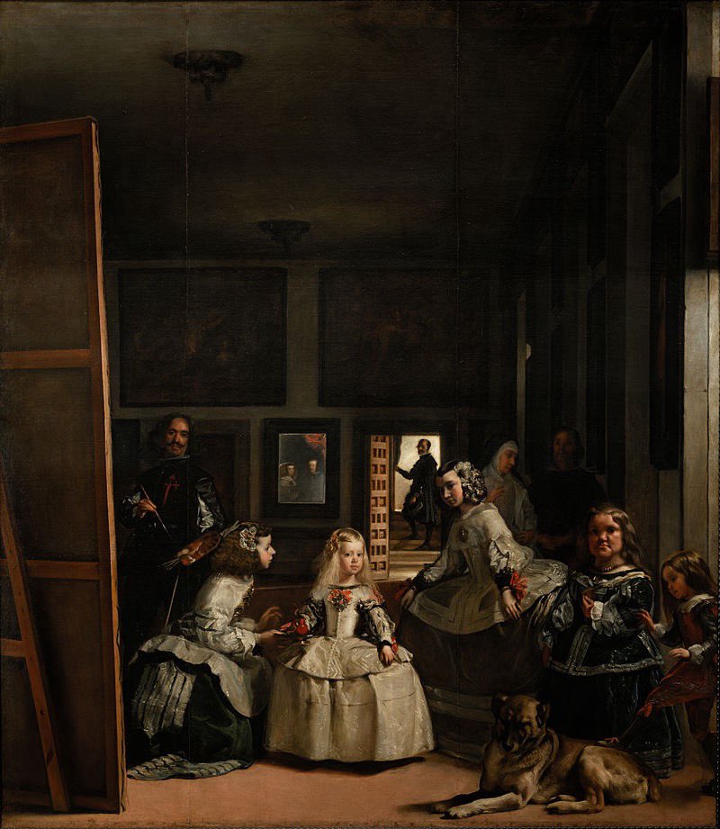 sunqiants's tweet photo. 委拉斯凯兹最著名的代表作《宫娥》（Las Meninas）和达·芬奇的《蒙娜丽莎》、伦勃朗的《夜巡》并称为“世界三大名画”，带有非常神秘的色彩，画面中央偏左处的镜子，倒映出国王菲利普四世夫妇二人的样子，也就是说画中的画家，正在为画外的国王夫妇二人画肖像。 https://t.co/oqssEhz2TA