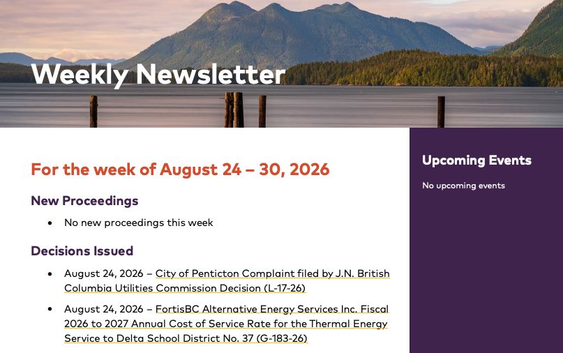 BCUtilitiesCom's tweet photo. This week’s newsletter is out! Visit https://t.co/VCKvLGuWY3 to learn more about what’s happening at the BCUC. https://t.co/Pj9m0maem4