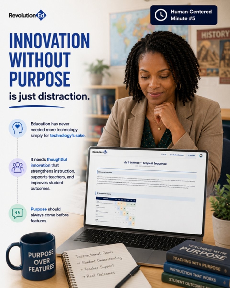 RevolutionEd_US's tweet photo. Education has never needed more technology simply for technology's sake.

It needs thoughtful innovation that strengthens instruction, supports teachers, and improves student outcomes.

Purpose should always come before features. https://t.co/7ykWTUIVBN