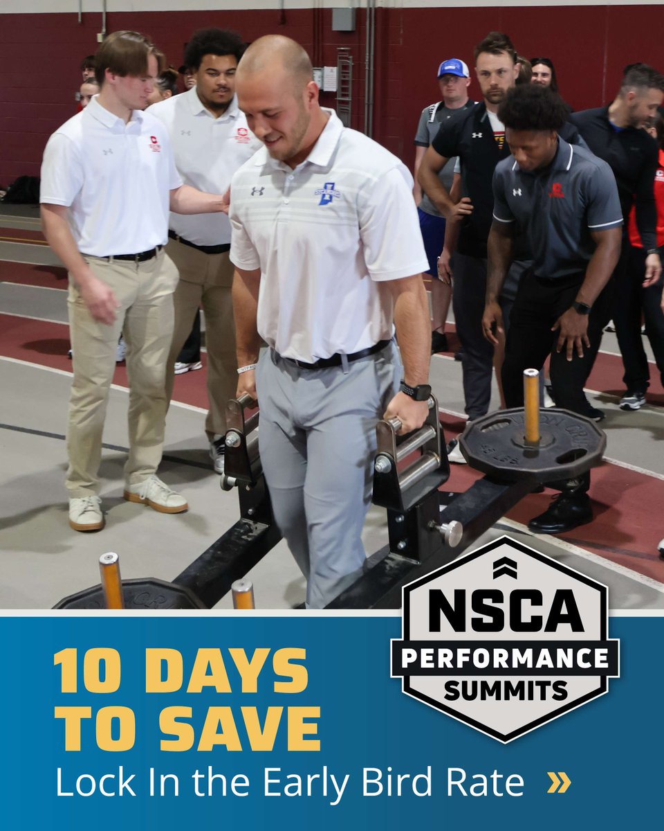 NSCA's tweet photo. You’ve got 10 days to save ⏳

On Sept. 26, join respected leaders at an NSCA Fall Performance Summit

✅ Earn 0.8 CEUs and take back ideas you can use
🔒 Lock in your rate by Sept. 9 and save $50
🏨 Need a room? Book at our preferred rate

REGISTER NOW » https://t.co/iXMGXWzpXp https://t.co/4nHHEWqDUe