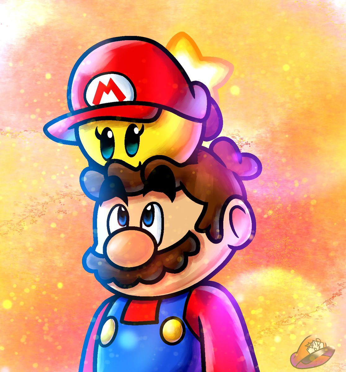 MarioDiamond63's tweet photo. A lil starlow is under Mario's hat hehe :D https://t.co/Av9bTJuNVx