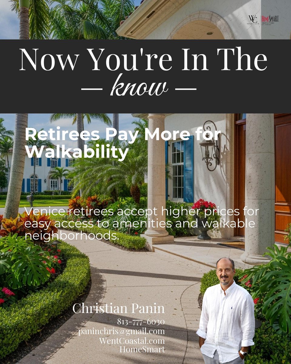 cpanin's tweet photo. Retirees in Venice pay a premium for walkability and amenities, but negotiation is still on the table, price, terms, even closing dates can all be up for discussion. Which matters most to you? https://t.co/SnhVJbRrPZ