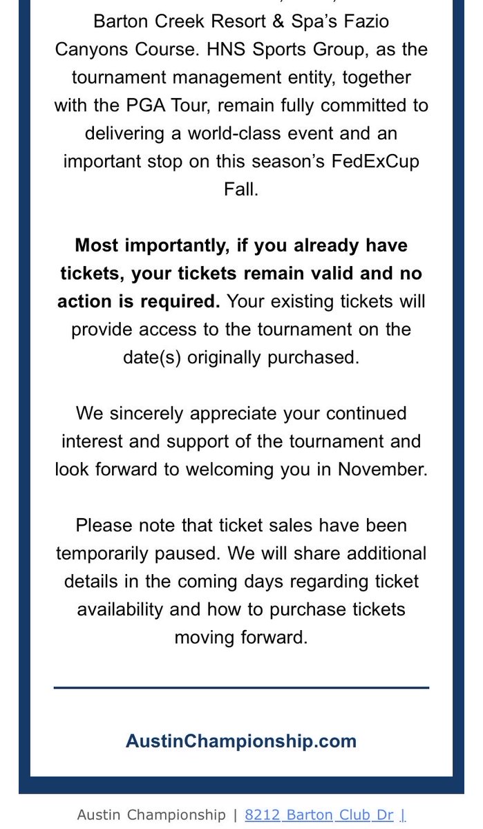 drp3434's tweet photo. @_HNSSports_ @PGATOUR tickets were purchased to Good Good Championship, not the Austin Championship. How are you not offering refunds? https://t.co/dZmLwPI6SD
