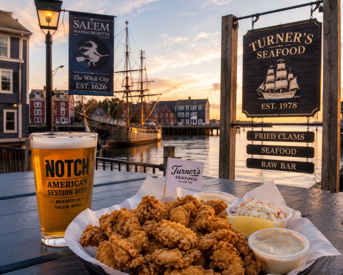Expedition_US's tweet photo. 🌊 Dive into Salem, Massachusetts! 🦪 Treat yourself to fried whole-belly clams at Turner’s Seafood and sip a Notch lager while toasting to the city's rich maritime history. Don't forget the witch trials legacy! 🍻 #TasteOfSalem #SalemMA https://t.co/pVkdp8lOs9