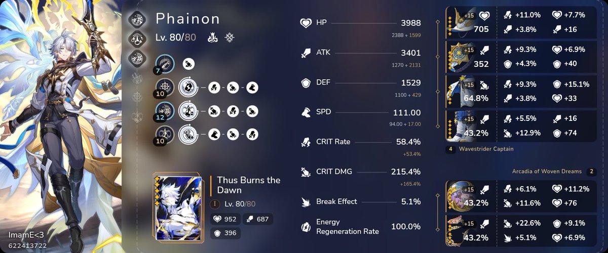 ImamEnderson's tweet photo. Wanted to add in these 2 as well. Literally LOVE using these 2 in my teams. Especially Phainon as he's been a part of my account ever since I started playing last year. Planning on E6ing them both cause why not💅. Absolutely open to recs to better their builds. https://t.co/UeJwKHxEHD