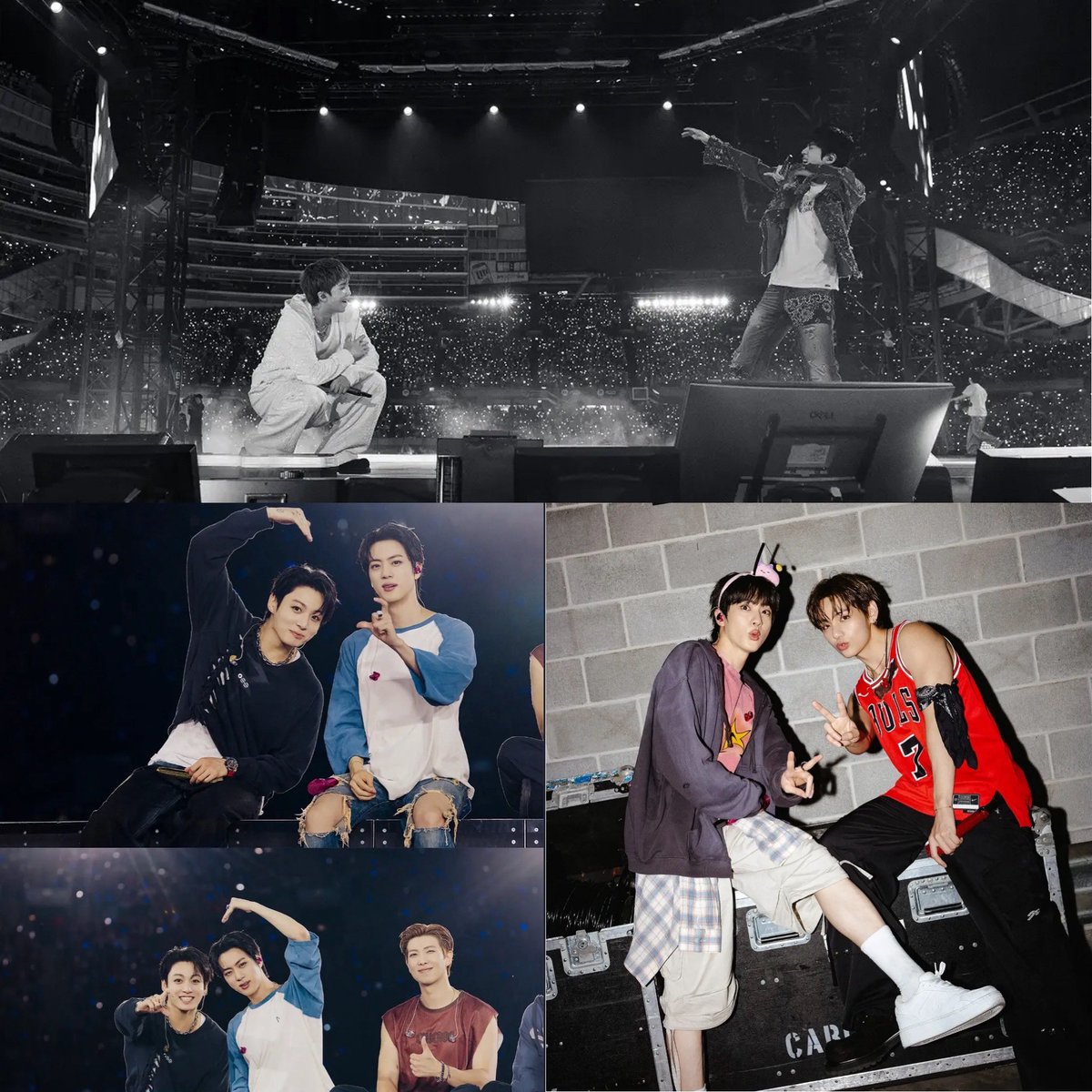 sugamihoney's tweet photo. las fotos que subia seokjin a su instagram donde sale con jungkook, namjoon y taehyung. ESTA ES NUESTRA FAMILIA TRADICIONAL 😭💜 https://t.co/5wyDZXiaga