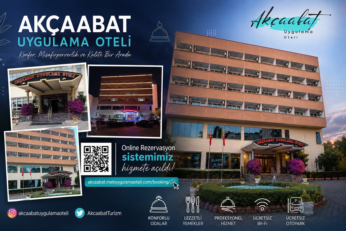AkcaabatTurizm's tweet photo. AKÇAABAT UYGULAMA OTELİ’NDE ONLINE REZERVASYON DÖNEMİ BAŞLADI! ✨

Konforlu odalarımız, lezzetli yemeklerimiz ve güler yüzlü hizmet anlayışımızla siz değerli misafirlerimizi ağırlamaya devam ediyoruz. 💙

📌 Artık rezervasyonunuzu online olarak kolayca oluşturabilirsiniz!

🔗 Online Rezervasyon:
https://t.co/t3DQsdVhSP⁠

🌿 Akçaabat’ın eşsiz güzelliklerini keşfederken konfor ve kaliteyi bir arada yaşayın.

📱 Instagram: @akcaabatuygulamaoteli
🐦 Twitter: @AkcaabatTurizm

Akçaabat Uygulama Oteli
Konfor, misafirperverlik ve kalite bir arada. ✨

@tcmeb @Yusuf__Tekin @TrabzonValilik @tahirshn_mia @TrabzonBelTr @ahmetmgenc @akcaabatbel @osman_ekim @Trabzon_MEM  @skaygusuz @hasan_uygun91 @AkcaabatIlceMEM  @ustundagyvz @volkanbalci7961