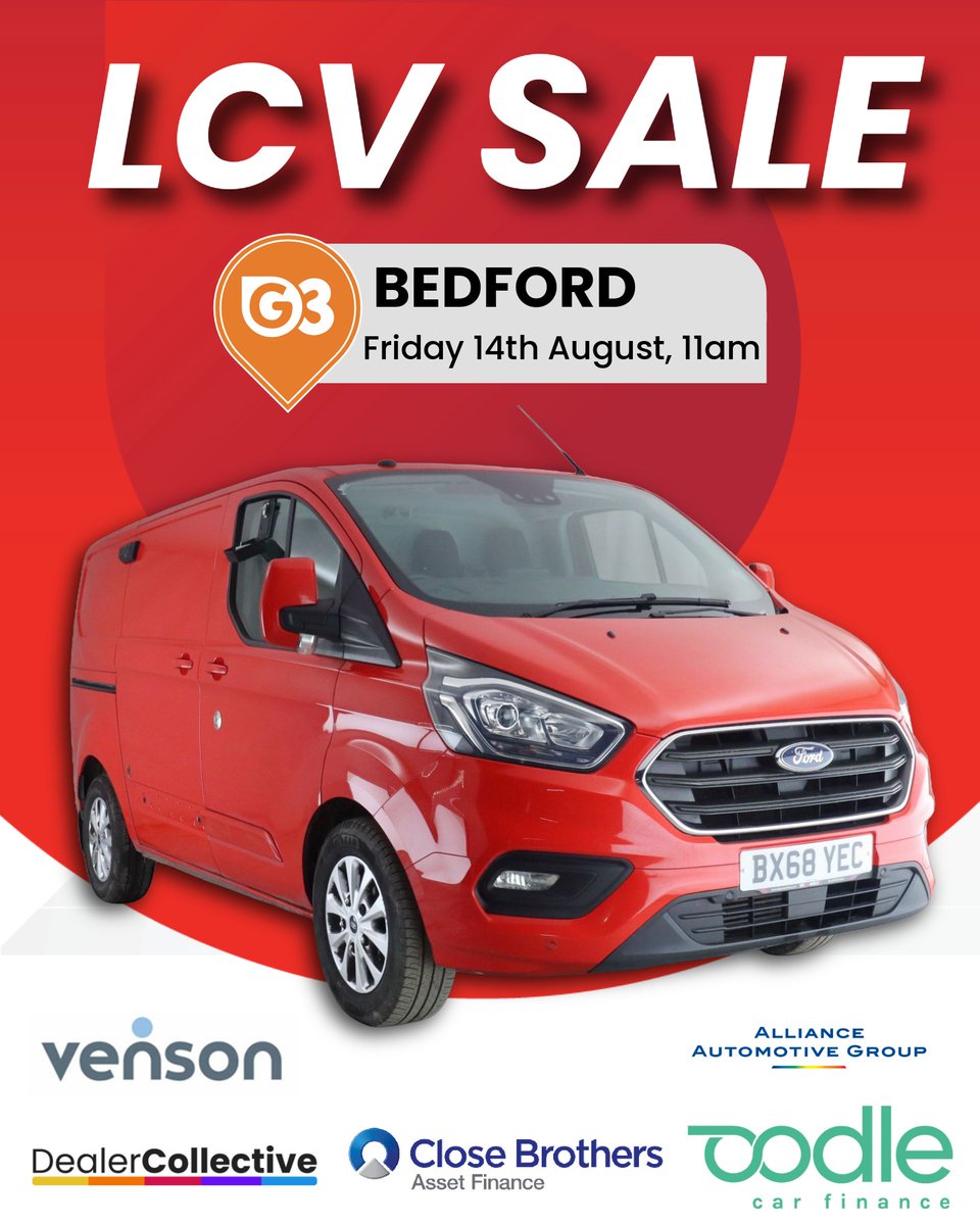 IrmaBevington's tweet photo. Tomorrow’s LCV sale starts at 11am at G3 Bedford, featuring vehicles from Venson, Dealer Collective, Close Brothers, Oodle, Lendable, Alliance Automotive and more. Bid online or in person—plenty of stock available! https://t.co/p93qT2Pen4