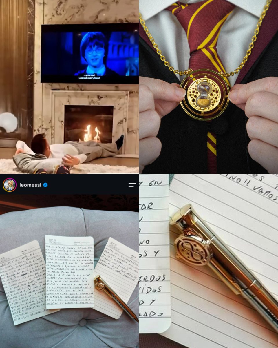 GraficoFutbol's tweet photo. La pluma que utilizó Lionel Messi para escribir su carta de despedida de la Selección Argentina tiene un Giratiempos, un objeto de Harry Potter que permite regresar al pasado y revivir momentos. Messi es aficionado a la saga junto a su familia y en varias ocasiones se le ha visto disfrutando de las películas con sus hijos.

El mago despidiéndose con un Giratiempos en la mano, como si pudiera volver atrás para recorrer una vez más todo lo que vivió con Argentina.

Una coincidencia demasiado perfecta. 🇦🇷🪄