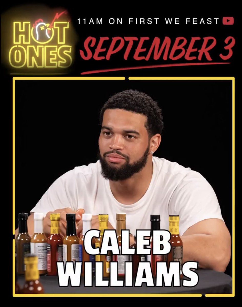davebftv's tweet photo. Bears QB Caleb Williams will appear on Hot Ones this week https://t.co/9nzcqjxDyZ
