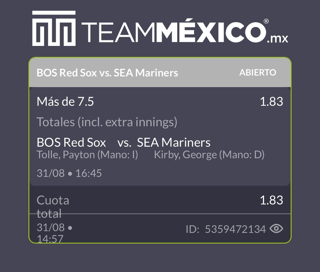 ElSeisVIP's tweet photo. Ganemos todos juntos!!!

Última jugada del mes

Over 7.5 
SEA Mariners @ BOS Red Sox https://t.co/gF0K1hc0Cp