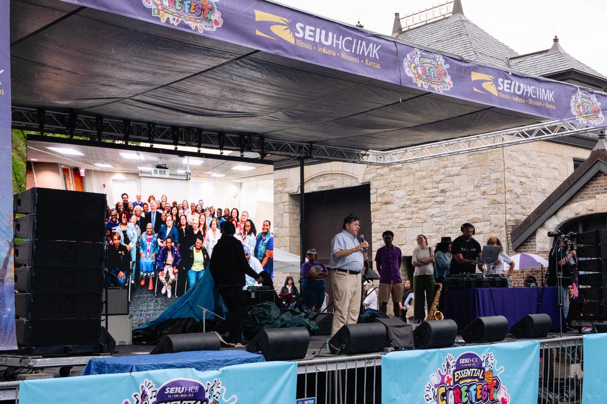 JBPritzker's tweet photo. I'm incredibly grateful to join @SEIU and thank their members for all the work they do caring for those in need. 

Your compassion is contagious. In a divided nation, we all ought to be more like them: caring for our seniors, neighbors, and families. https://t.co/MaFIS2i6RV