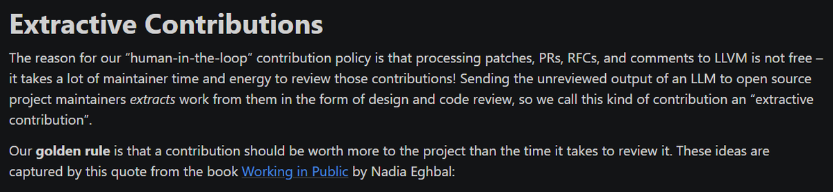 ashkalor's tweet photo. @KentonVarda LLVM has a good AI policy related to this. 
https://t.co/2hfPfMzN8t https://t.co/4IMozgSscC