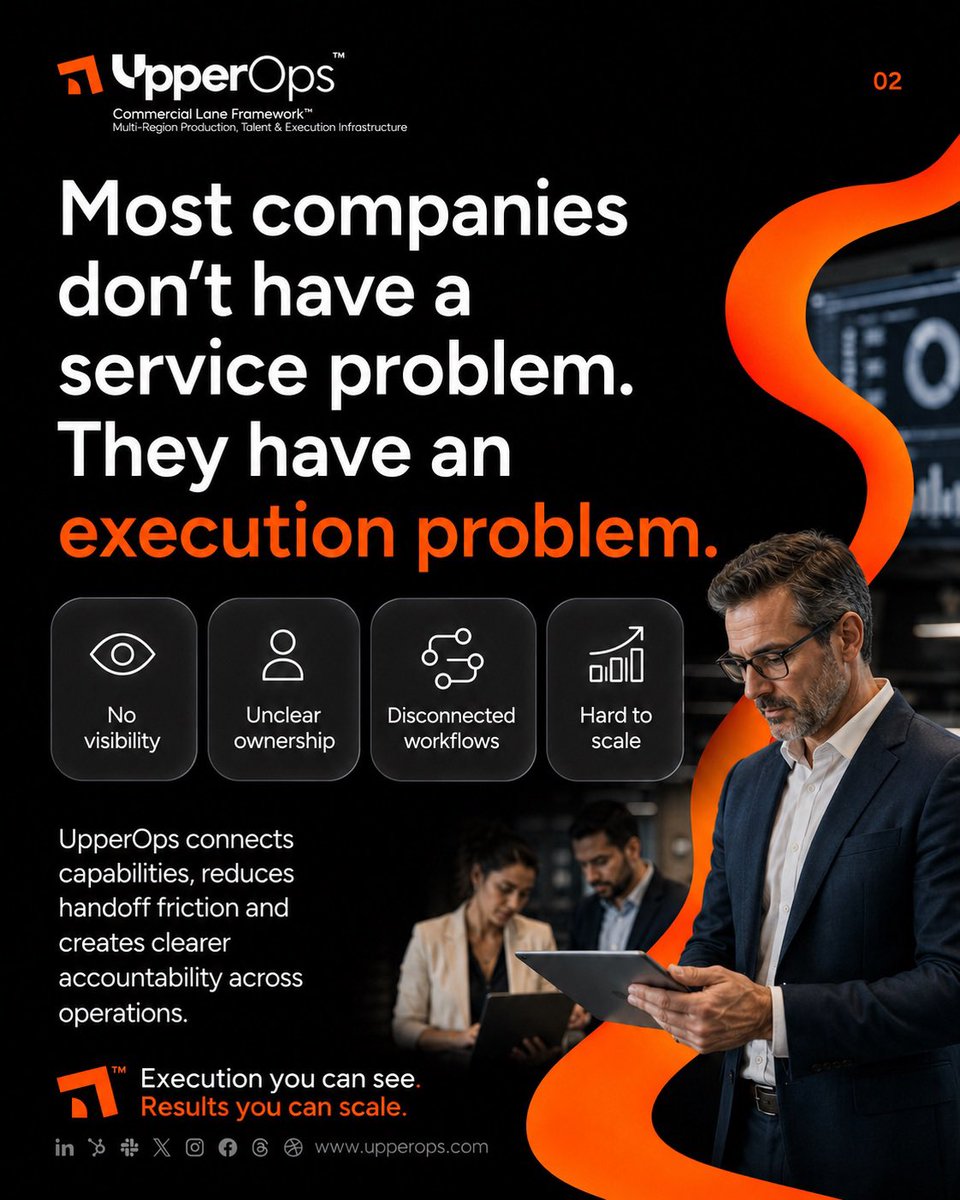 UpperOpsllc's tweet photo. Most companies don’t need more vendors. They need better execution.
UpperOps™ connects production, talent, technology and creative capabilities through one operating architecture bringing more visibility, ownership and control as companies scale.
https://t.co/zMdeOnFzbI https://t.co/BaHcXNxZfL
