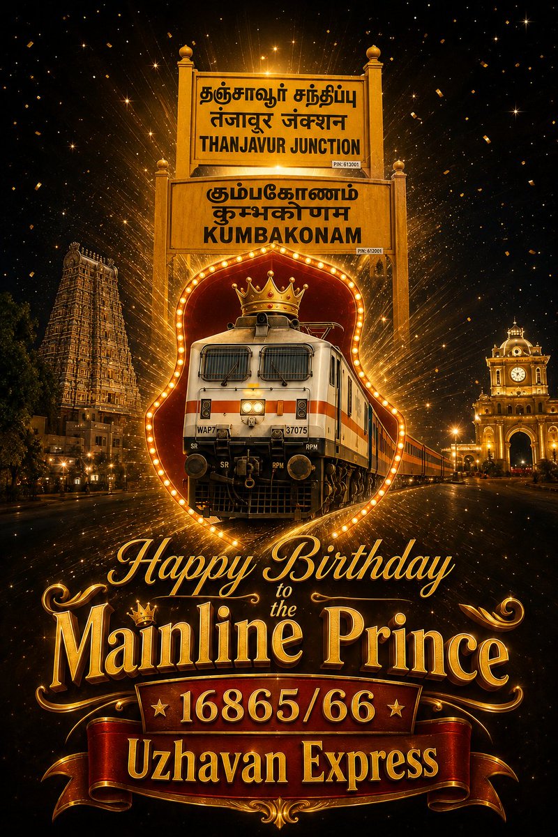 KRD_forum's tweet photo. Happy Birthday to the "Main Line Prince" 👑 Uzhavan Express!

Connecting Thanjavur and Kumbakonam to Chennai since Sept 1, 2013, this lifeline marks its 13th year of service.

Key Highlights:

🏆 Best Maintained Train award winner in 2024.

🥇 #1 most patronized night train in the Central Zone.

🔟 Rank#10 in most patronizing night train across Tamilnadu

🚆Higher occupancy than heavyweights like Pandian, Rockfort, and Pearl City Express.

 👥 Average daily waitlist of ~197 passengers, even running at full 23-coach capacity with seasonal extras.

Since passing trains offer unfavorable booking quotas for delta passengers, introducing additional night trains between Thanjavur and Chennai via Kumbakonam is an urgent necessity! 🚂

#Uzhavan_Express