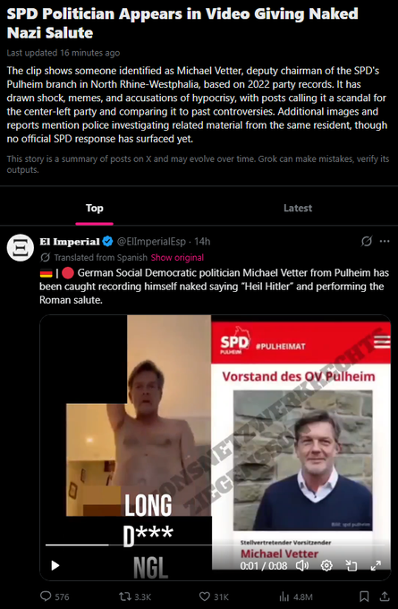 einsteincooks's tweet photo. HELLO HOW THE FUCK HAS THIS BEEN MISSED???🤣🤣

A top German politician has just been caught giving the Nazi salut whilst completely naked in a hotel room after sniffing cocaine...

People are already comparing him to Hunter Biden 🤣

5 million views on the top post with a new page trending!!!

Theres no way this doesn't get huge news outlets posting it today

https://t.co/FY3D17WPkX